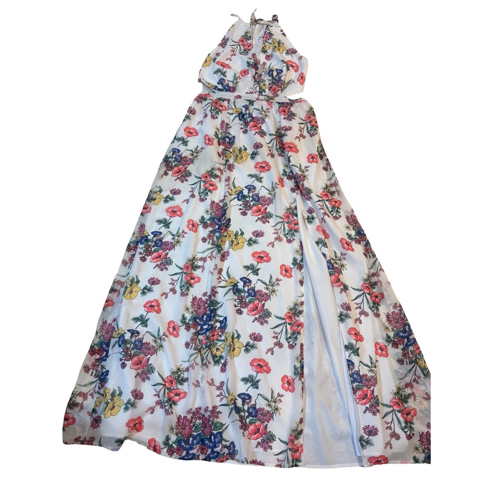 Express Floral Halter Maxi Dress Side Cutout Keyhole Boho Summer Wedding Size M - Picture 9 of 14